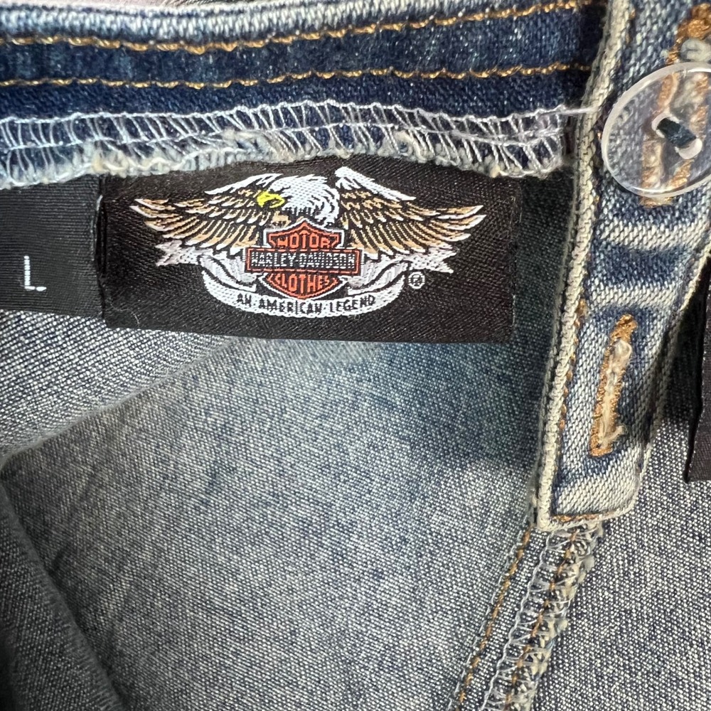 Vintage Y2K Harley Davidson Womens Denim Corset Top Zip Front Lace Up Back Large - Picture 8 of 10